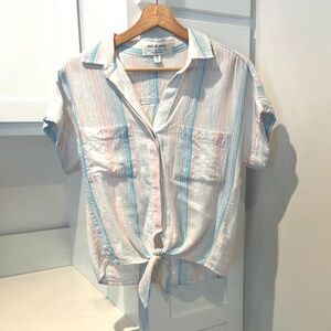 Women’a Anthropology linen Striped Button-Down Top